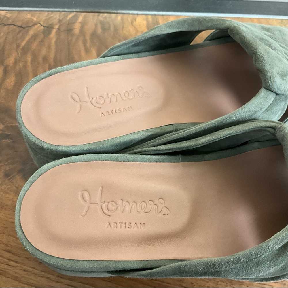 Green Suede Leather Platform Slide Sandal, New in Box - Picture 6 of 10